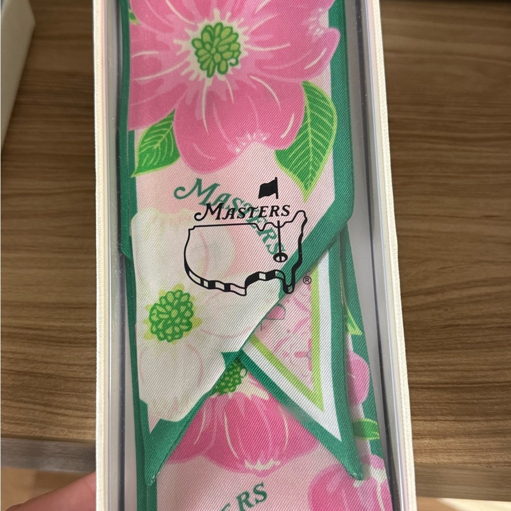Masters Pink Floral Neck Scarf with Green Accents